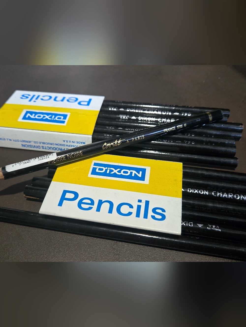 Art Pencils DIXON Charon 790 Black Graphite Pencils Plus 1 Pierre Noir Conte Vtg